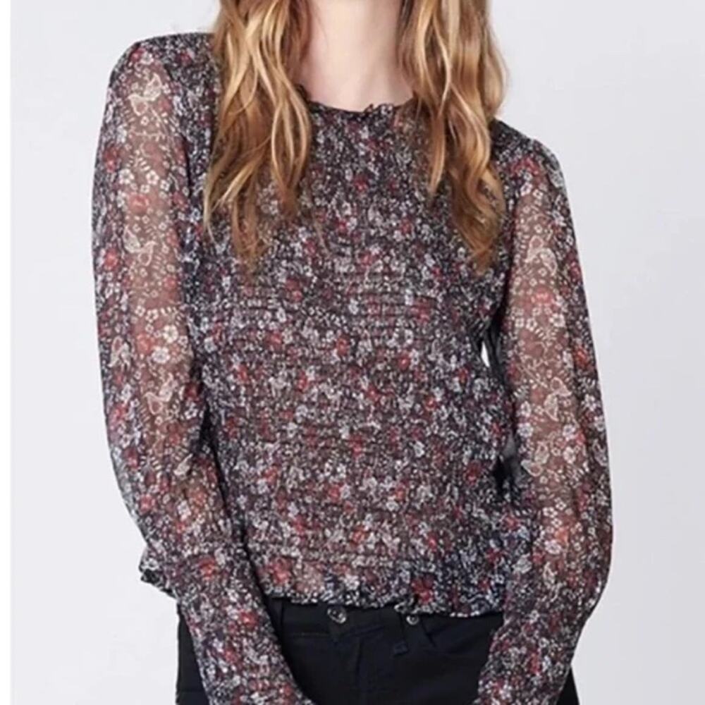 Veronica Beard Faire Floral Long Sleeve Blouse Small Silk Sheer
